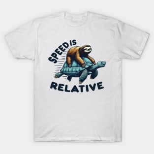 Funny Vintage Sloth Riding Tortoise Speed is Relative T-Shirt
